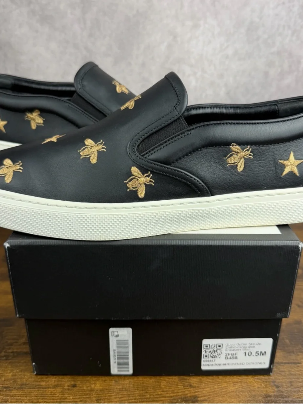 Gucci Slip-On Low Bees Black Size 9.5 UK / 10 US Men’s Designer Shoes Italy Rare - Picture 2 of 10